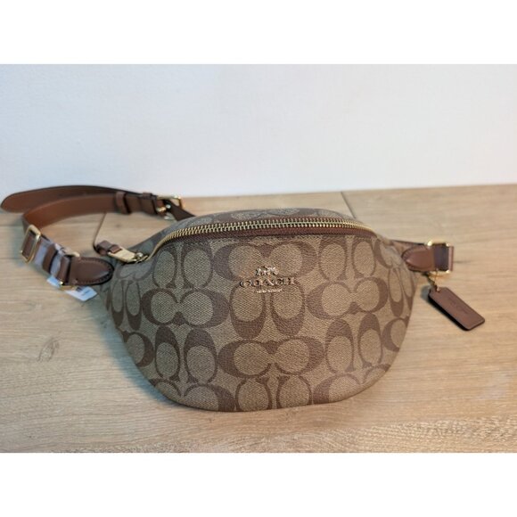Coach Waist Belt Bag Leather Brown Total Signature Pattern F48740 New NWT Fanny - Picture 1 of 10